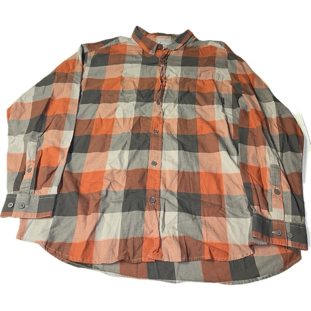 Columbia Shirt Men's Adult 2XL Orange Gray Plaid Button Up Outdoors Casual